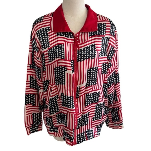 lavon Jackets & Blazers - LAVON Vintage USA Flag Windbreaker Jacket L 4th of July Parade Party Patriotic